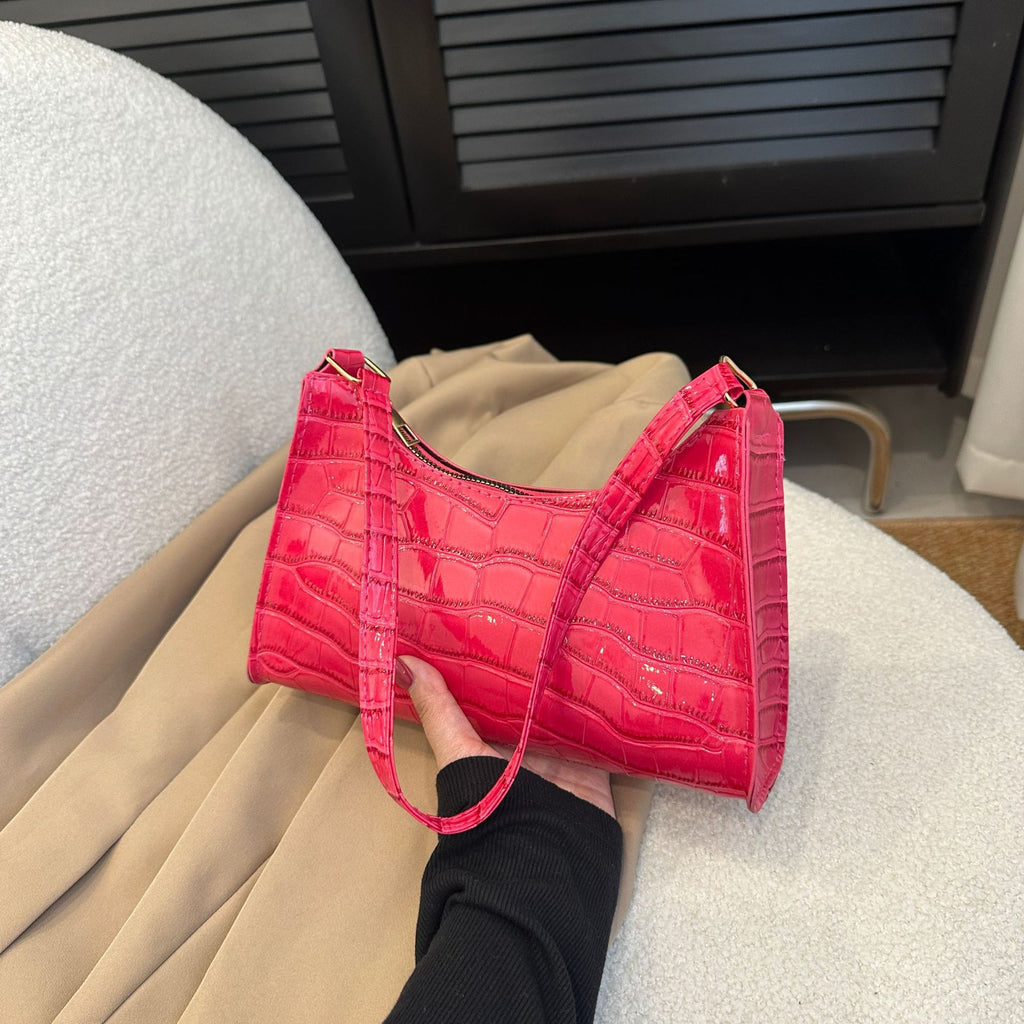 Embossed Candy Color Underarm Bag - Rose Red
