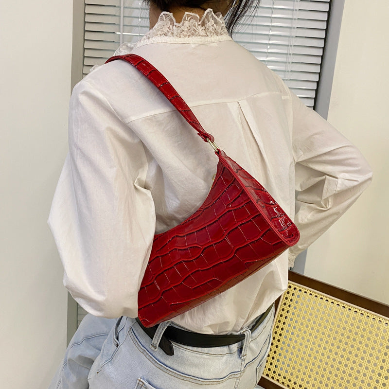 Embossed Candy Color Underarm Bag - Dark Brown