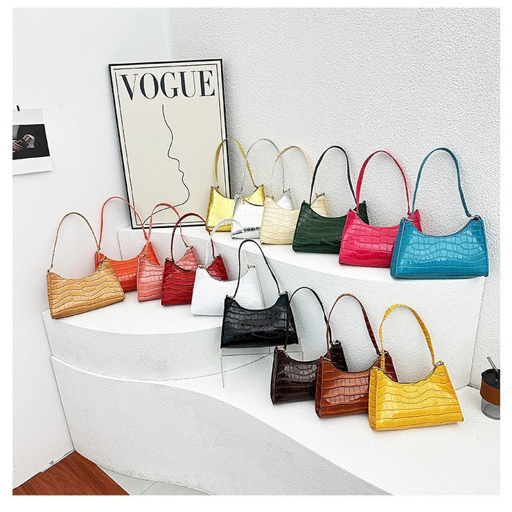 Embossed Candy Color Underarm Bag - Dark Brown