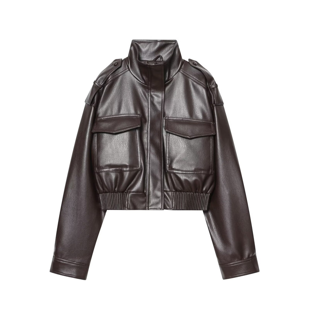 Retro Motorcycle Jacket for Women - Brown