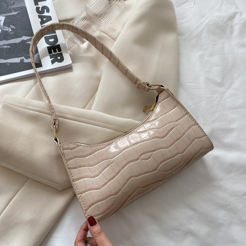 Embossed Candy Color Underarm Bag - Beige