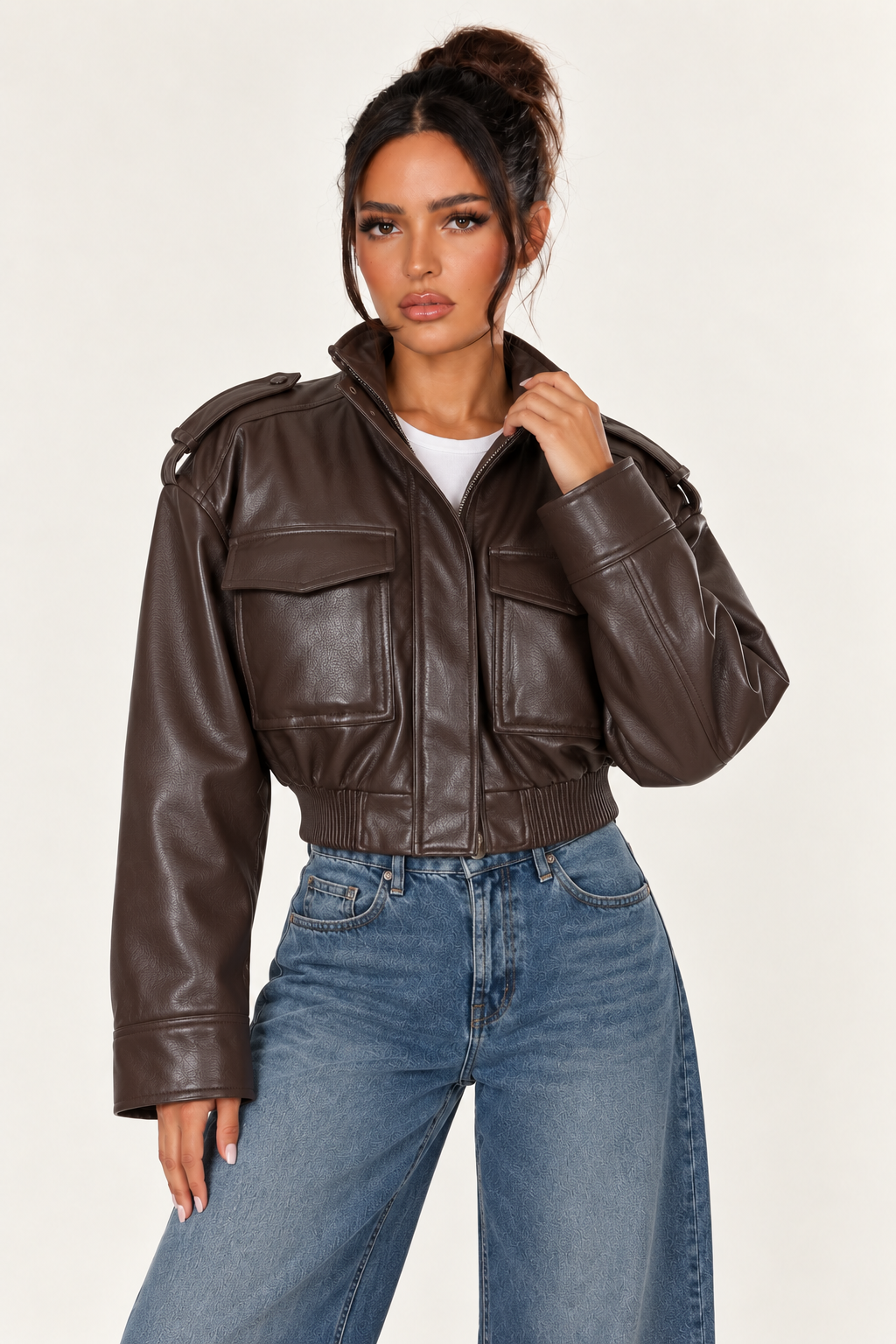 Retro Motorcycle Jacket for Women - Brown