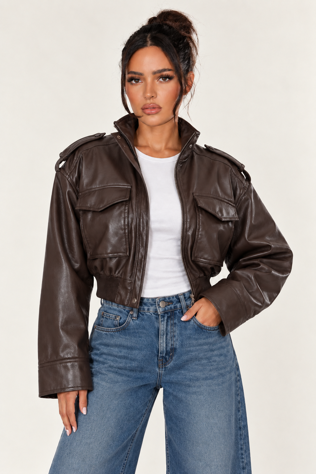 Retro Motorcycle Jacket for Women - Brown