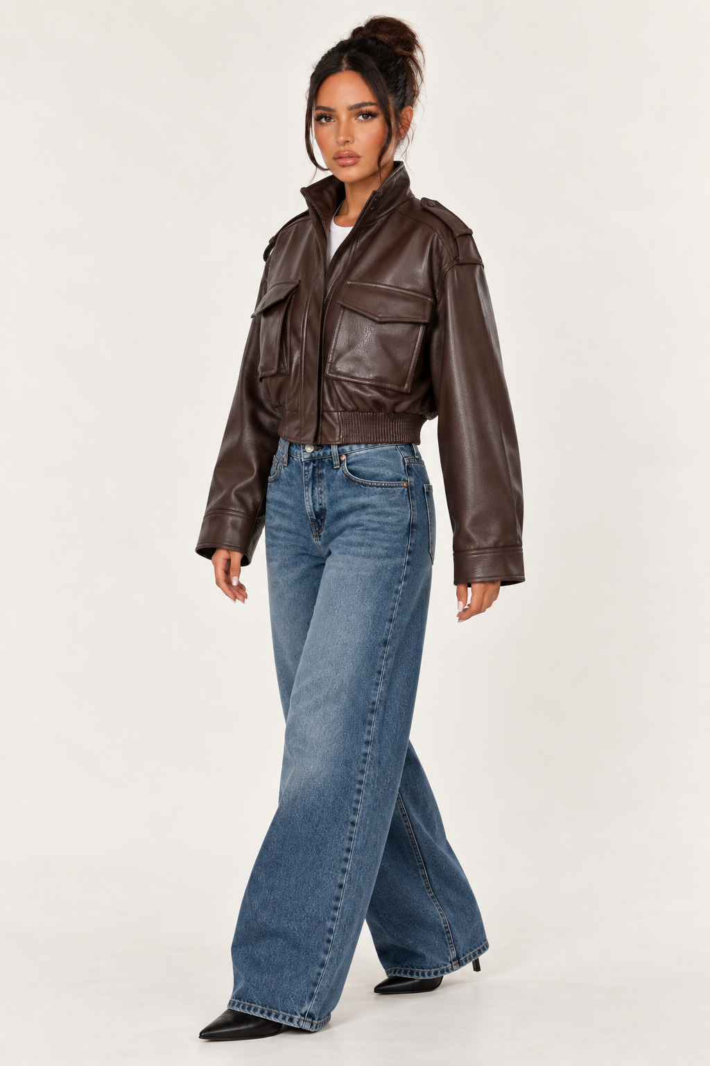 Retro Motorcycle Jacket for Women - Brown
