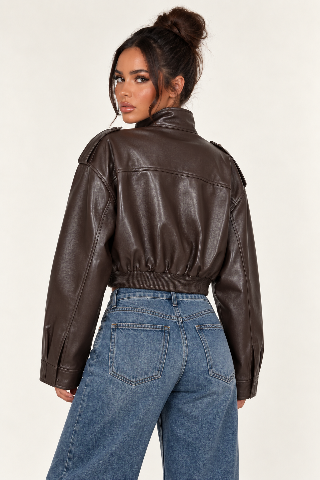 Retro Motorcycle Jacket for Women - Brown