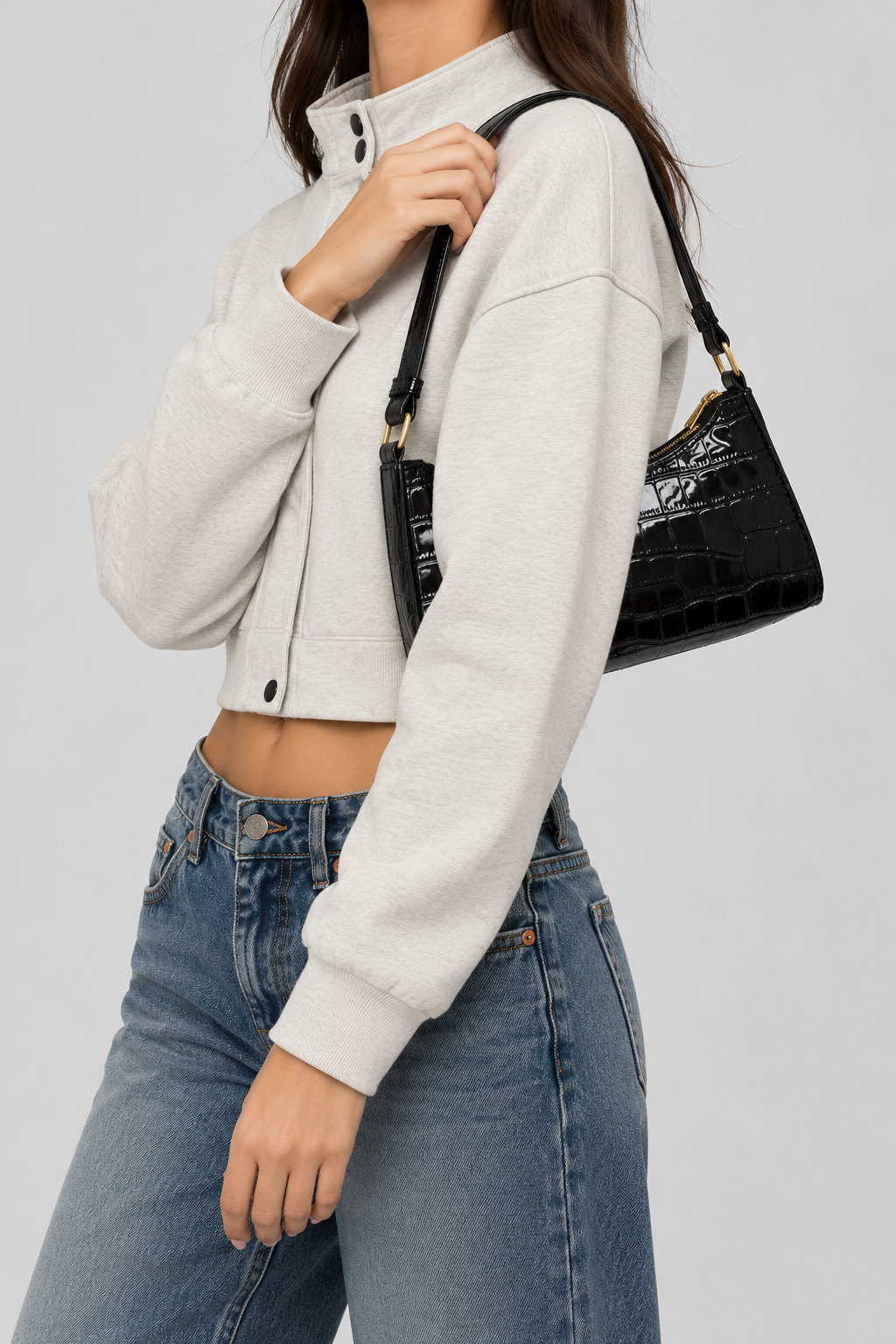 Embossed Candy Color Underarm Bag - Black