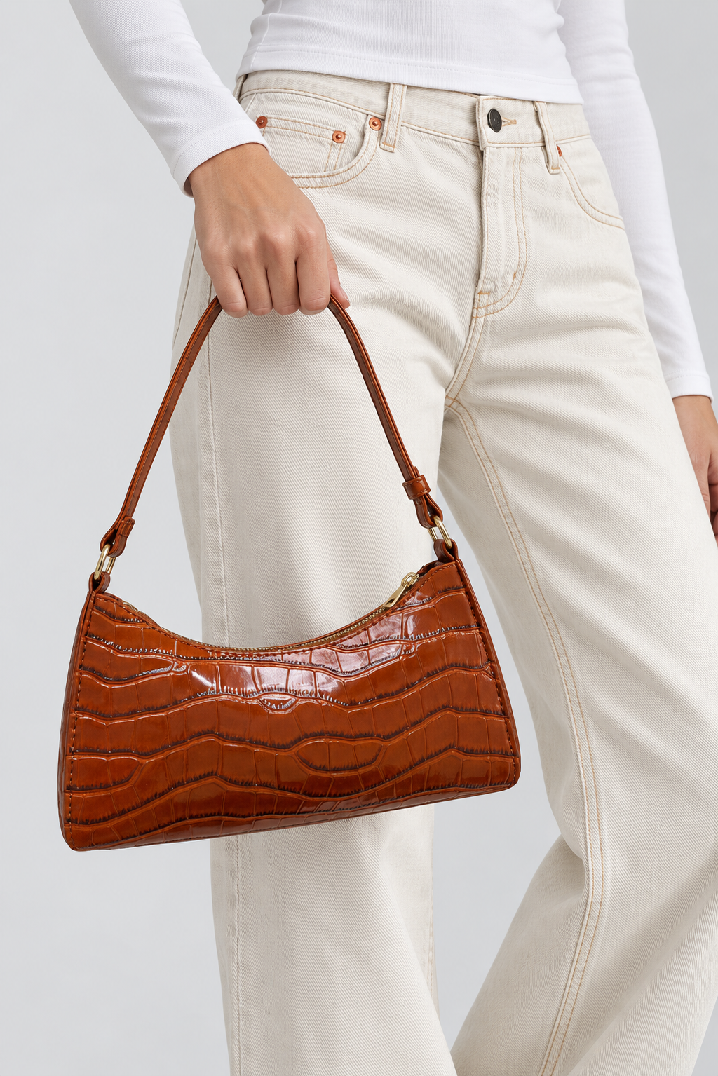 Embossed Candy Color Underarm Bag - Light Brown