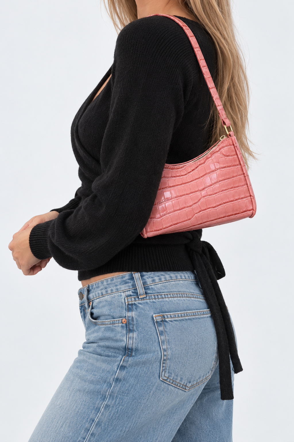 Embossed Candy Color Underarm Bag - Pink