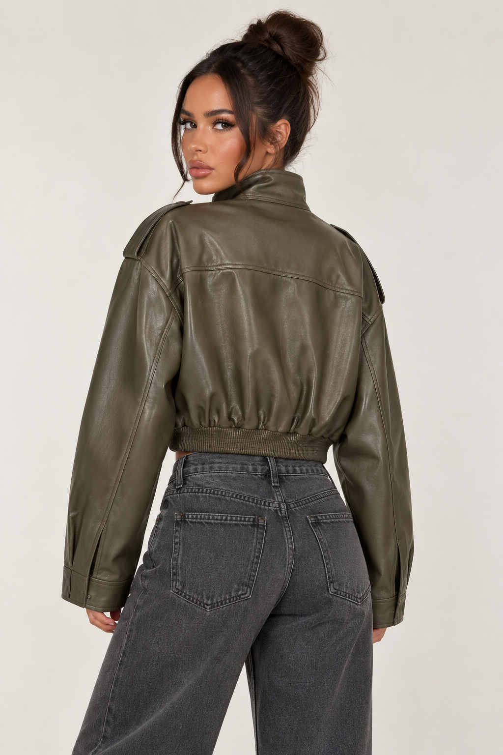 Retro Motorcycle Jacket for Women - Army Green