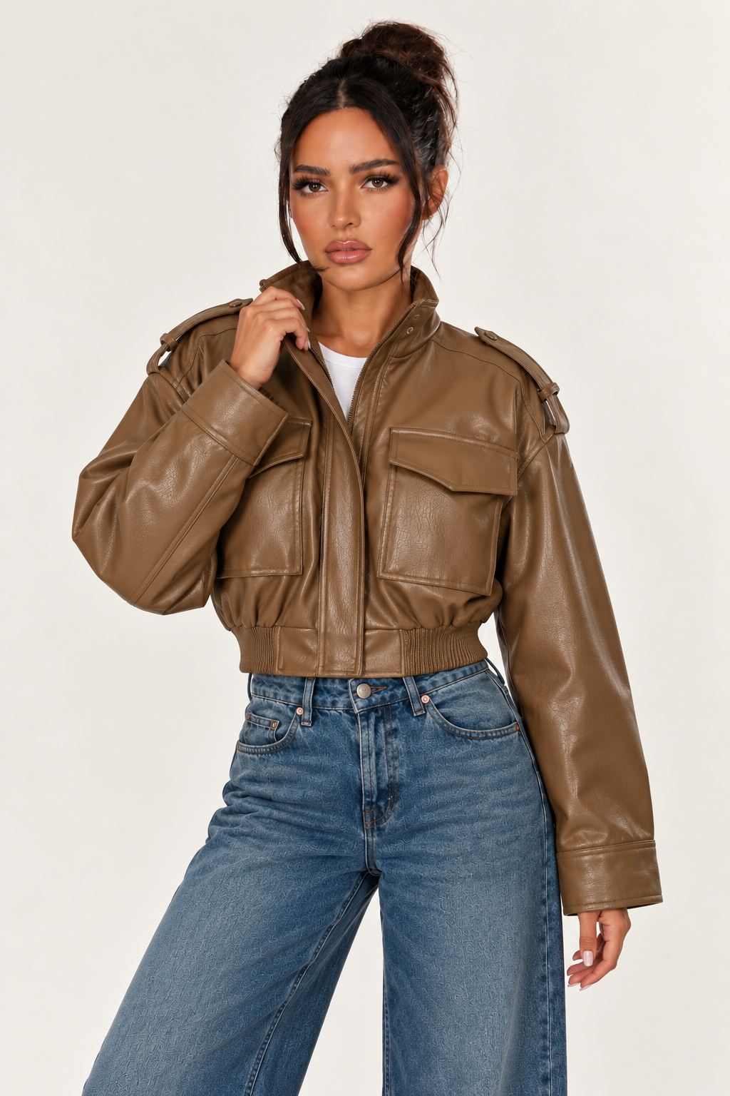 Retro Motorcycle Jacket for Women - Camel