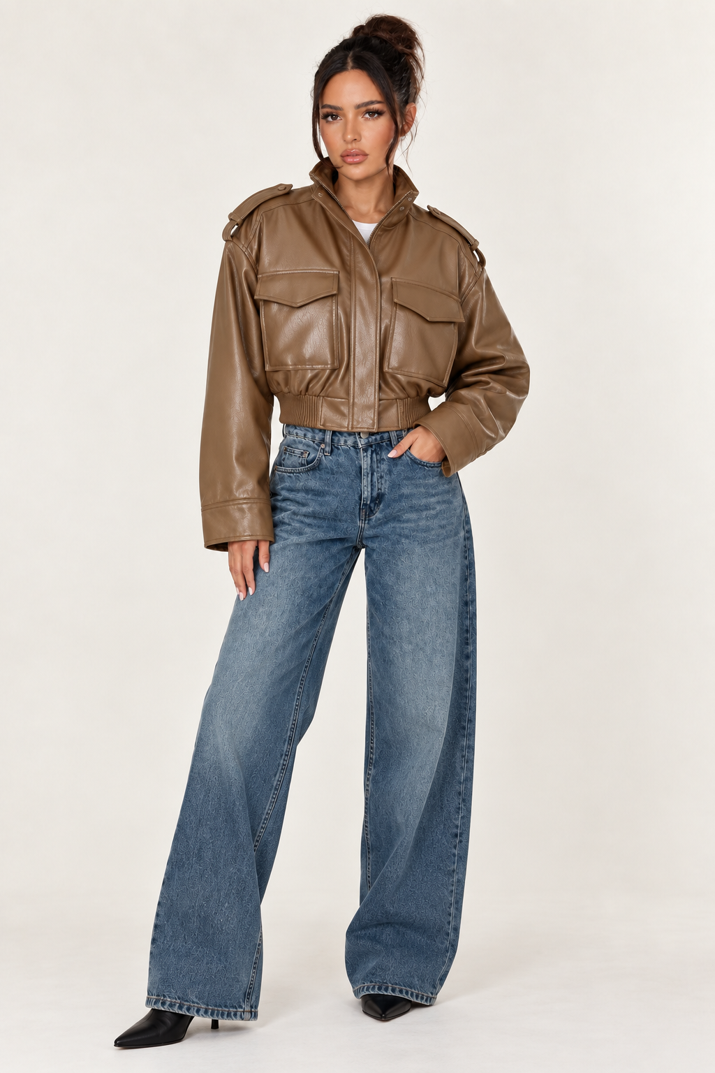 Retro Motorcycle Jacket for Women - Camel