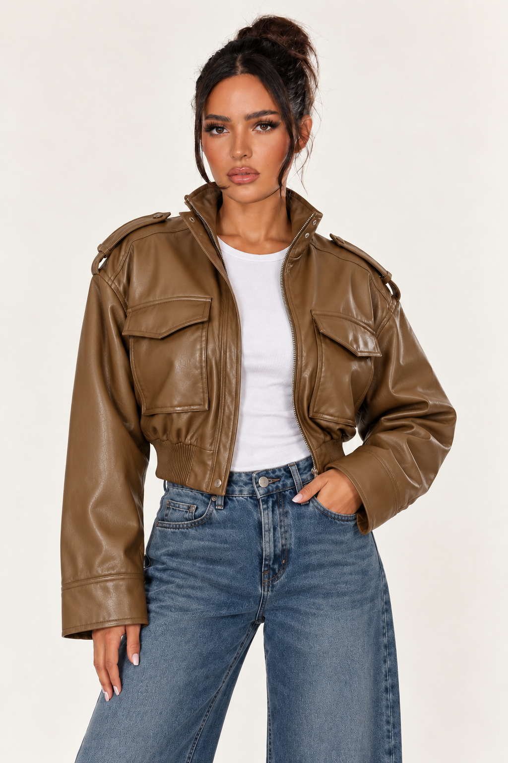 Retro Motorcycle Jacket for Women - Camel