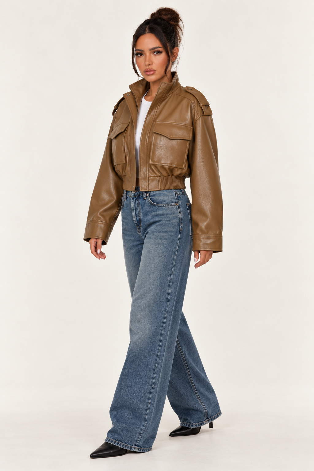 Retro Motorcycle Jacket for Women - Camel