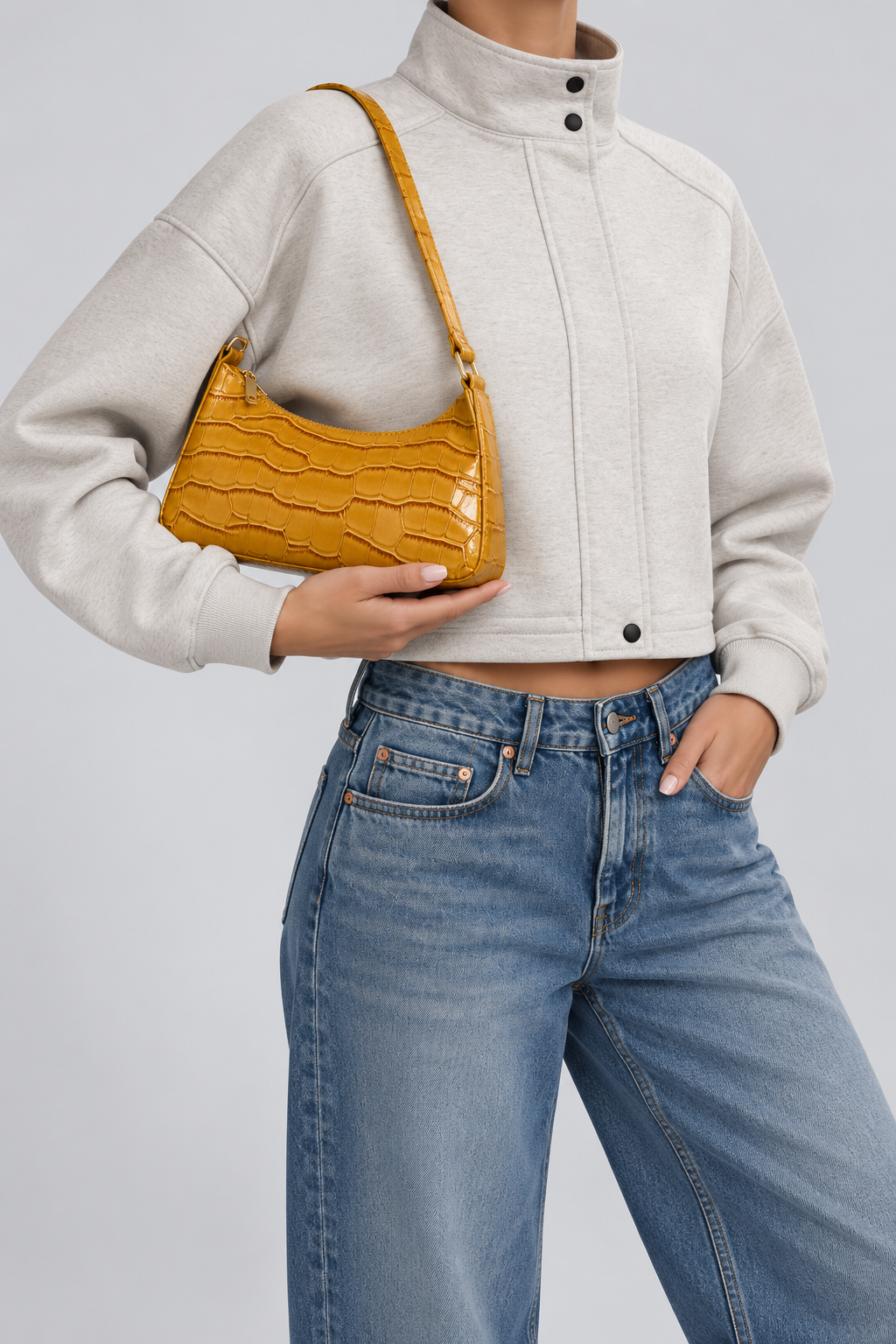 Embossed Candy Color Underarm Bag - Yellow