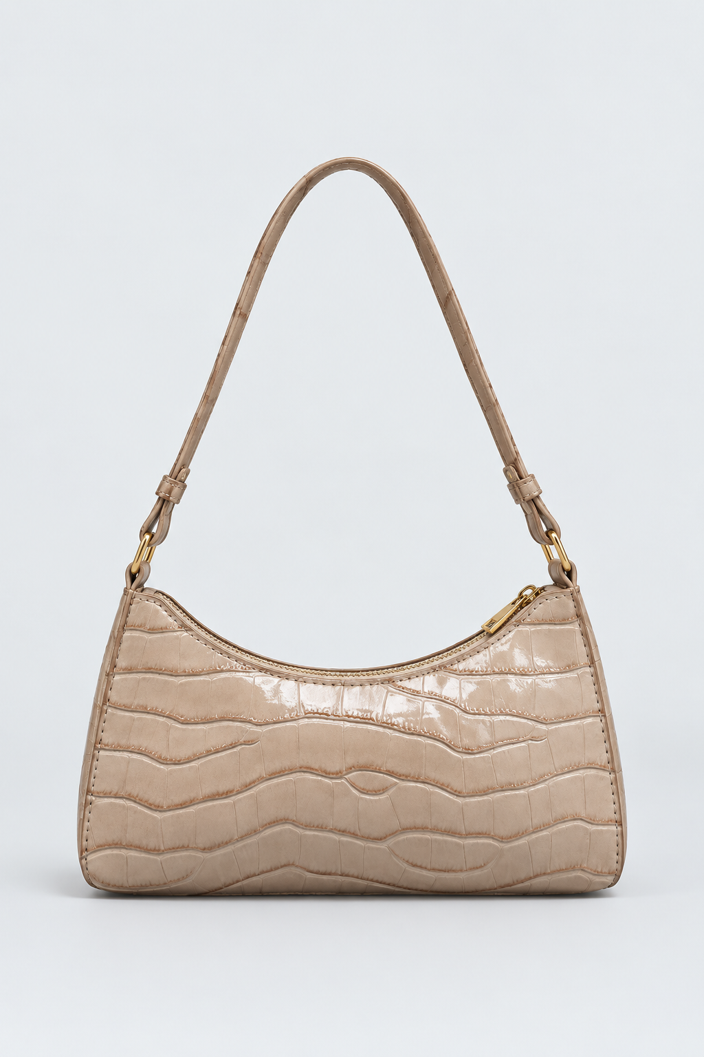 Embossed Candy Color Underarm Bag - Beige