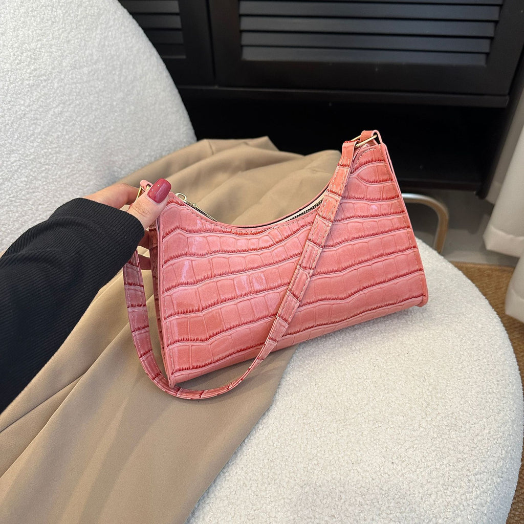 Embossed Candy Color Underarm Bag - Pink