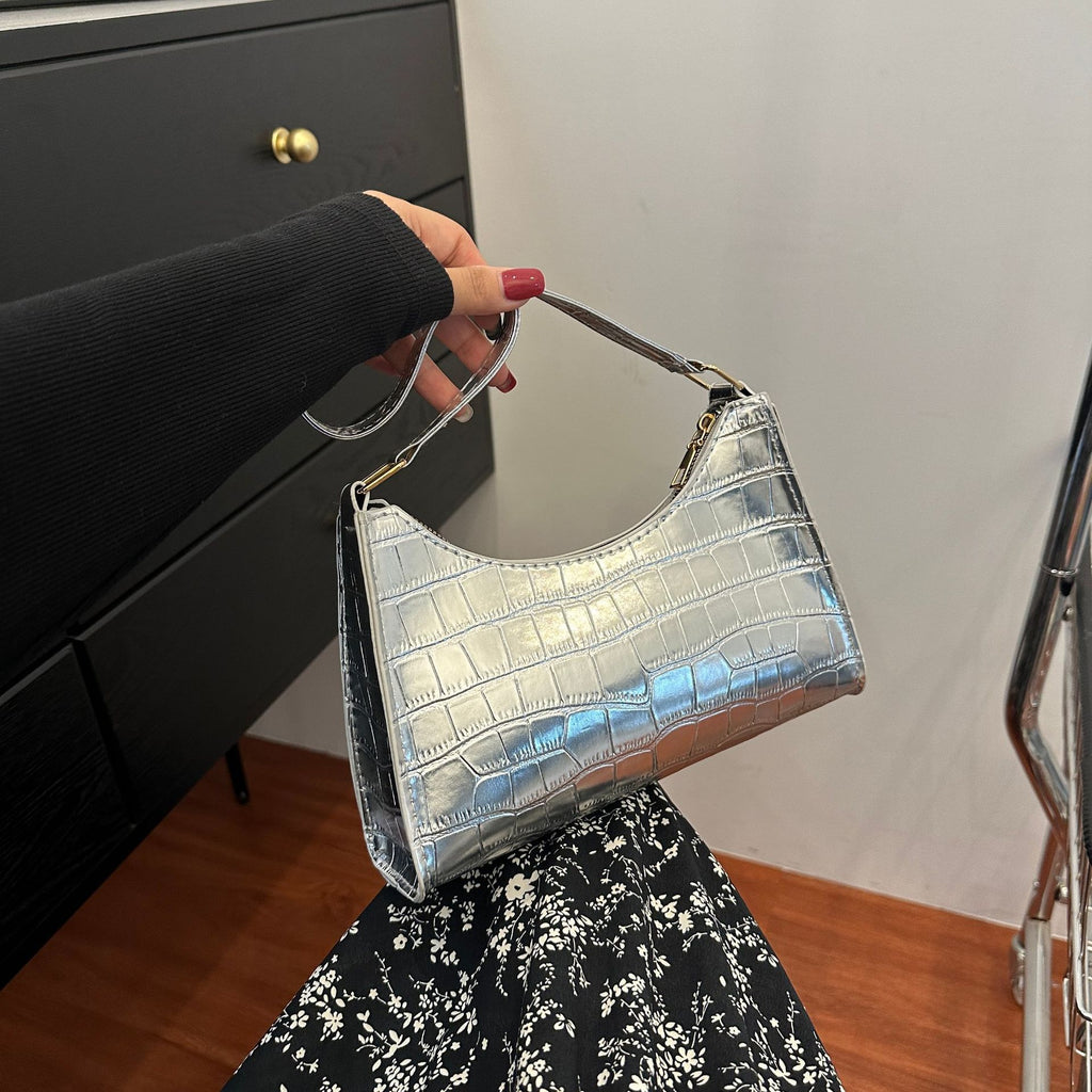 Embossed Candy Color Underarm Bag - Dark Brown