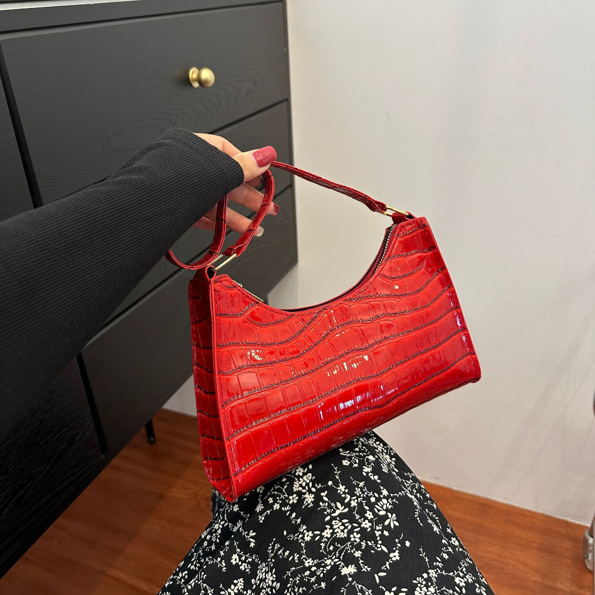 Embossed Candy Color Underarm Bag - Red